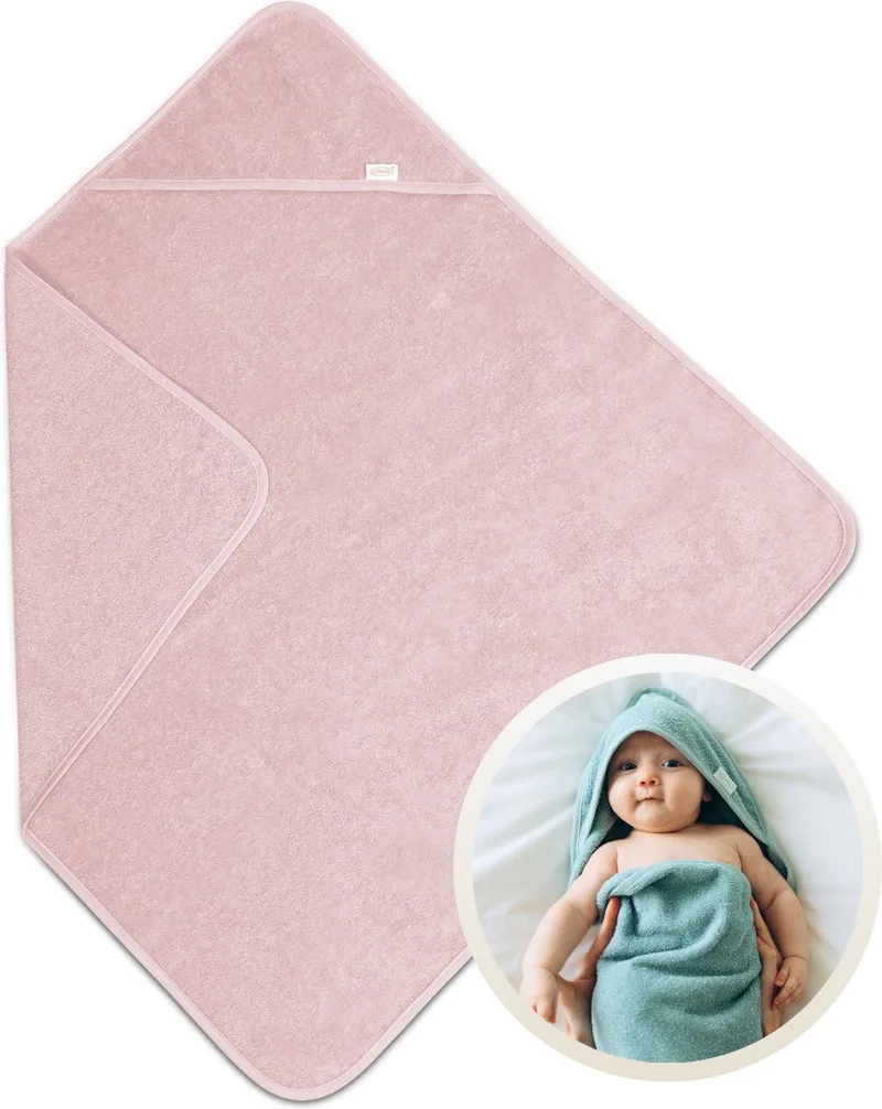 Badcape 80x80 cm - Zachte Badcape Baby / Omslagdoek / Handdoek met Capuchon - Gemaakt van 100% Katoenen Badstof - Absorberend en Comfortabel - Perfect voor Warmte en Droogte na het Badderen van Funnies in Blush – productfoto