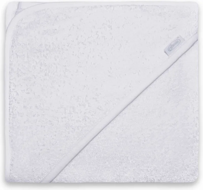 Badcape 80x80 cm - Zachte Badcape Baby / Omslagdoek / Handdoek met Capuchon - Gemaakt van 100% Katoenen Badstof - Absorberend en Comfortabel - Perfect voor Warmte en Droogte na het Badderen från Funnies i Vit – produktbild