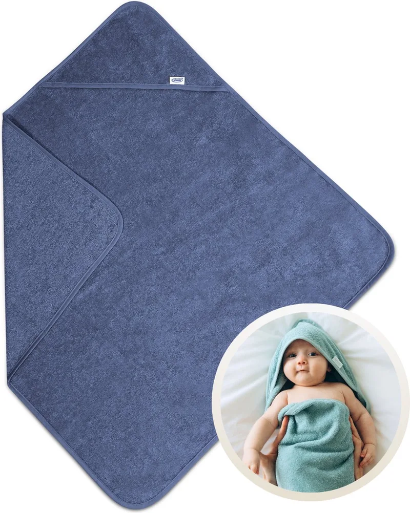 Badcape 80x80 cm - Zachte Badcape Baby / Omslagdoek / Handdoek met Capuchon - Gemaakt van 100% Katoenen Badstof - Absorberend en Comfortabel - Perfect voor Warmte en Droogte na het Badderen van Funnies in Silk Blue – productfoto