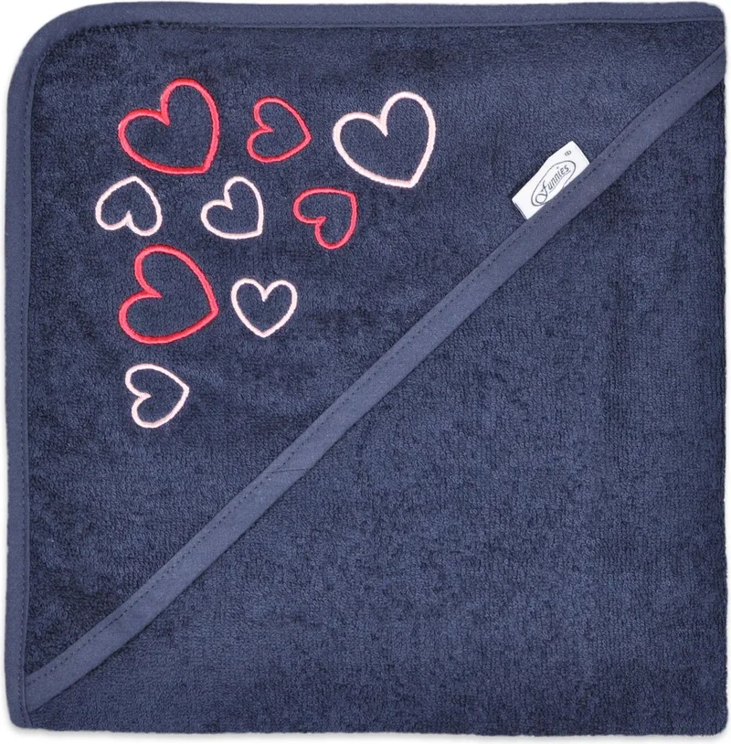 Badcape met Hartjes - Katoen - Badstof - 80x80 cm de Funnies en Bleu foncé – photo produit