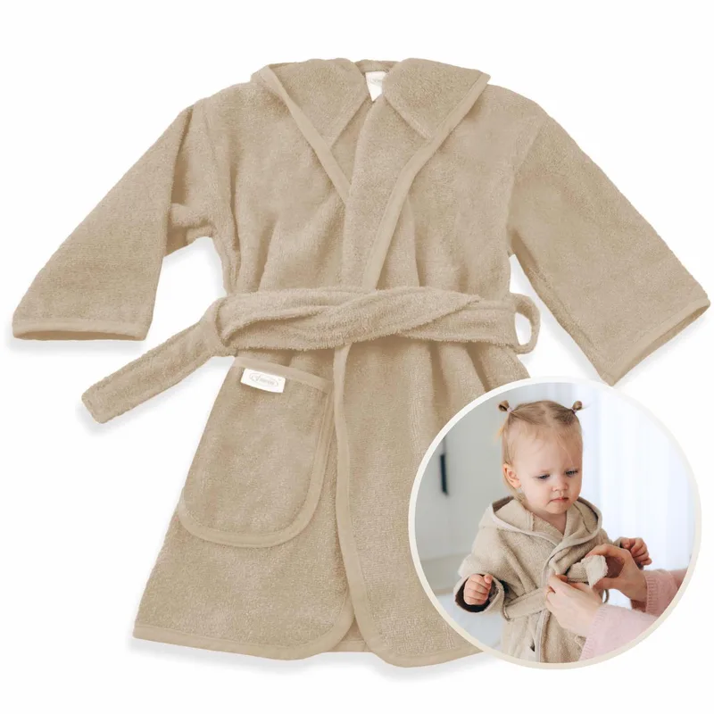Badjas 0-12 Maanden Baby Badjas, Badjas Kinderen, Peuterbadjas - 100% Katoenen Badstof - Zacht en Absorberend - Perfect na Zwemmen, Douchen of Badderen - Ideaal als Cadeau voor Baby’s en Kinderen från Funnies i Kräm – produktbild