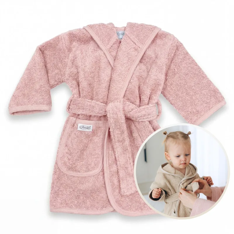 Badjas 0-12 Maanden Baby Badjas, Badjas Kinderen, Peuterbadjas - 100% Katoenen Badstof - Zacht en Absorberend - Perfect na Zwemmen, Douchen of Badderen - Ideaal als Cadeau voor Baby’s en Kinderen från Funnies i Blush – produktbild