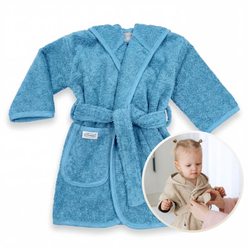 Badjas 0-12 Maanden Baby Badjas, Badjas Kinderen, Peuterbadjas - 100% Katoenen Badstof - Zacht en Absorberend - Perfect na Zwemmen, Douchen of Badderen - Ideaal als Cadeau voor Baby’s en Kinderen från Funnies i Blå – produktbild