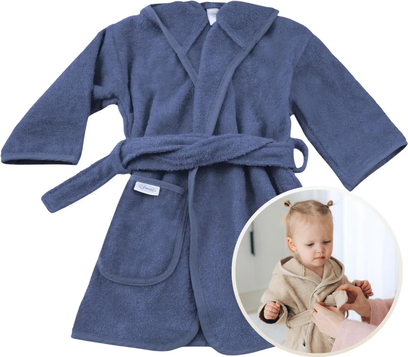 Badjas 0-12 Maanden Baby Badjas, Badjas Kinderen, Peuterbadjas - 100% Katoenen Badstof - Zacht en Absorberend - Perfect na Zwemmen, Douchen of Badderen - Ideaal als Cadeau voor Baby’s en Kinderen från Funnies i Silk Blue – produktbild