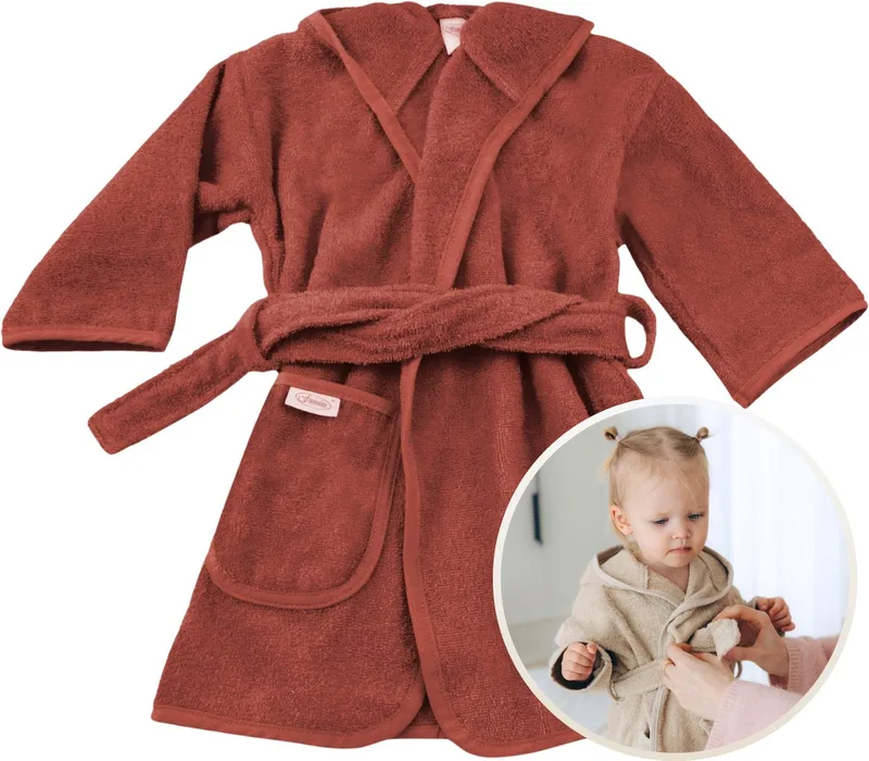 Badjas 1-2 Jaar Baby Badjas, Badjas Kinderen, Peuterbadjas - 100% Katoenen Badstof - Zacht en Absorberend - Perfect na Zwemmen, Douchen of Badderen - Ideaal als Cadeau voor Baby’s en Kinderen från Funnies i Koppar – produktbild