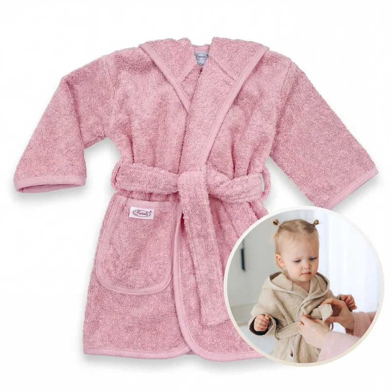 Badjas 1-2 Jaar Baby Badjas, Badjas Kinderen, Peuterbadjas - 100% Katoenen Badstof - Zacht en Absorberend - Perfect na Zwemmen, Douchen of Badderen - Ideaal als Cadeau voor Baby’s en Kinderen från Funnies i Rosa – produktbild