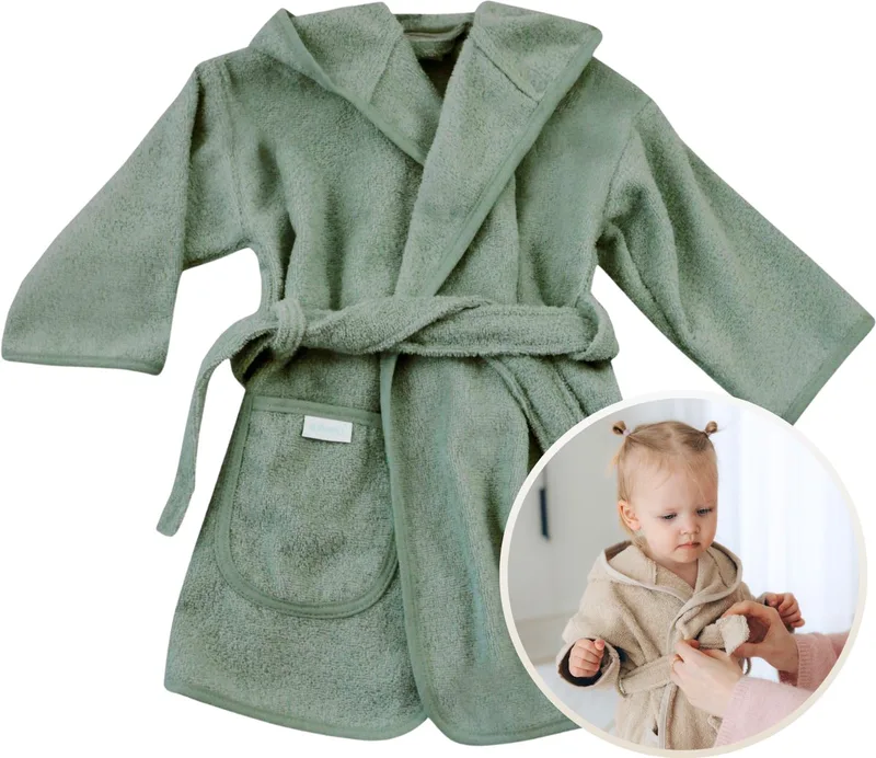 Badjas 1-2 Jaar Baby Badjas, Badjas Kinderen, Peuterbadjas - 100% Katoenen Badstof - Zacht en Absorberend - Perfect na Zwemmen, Douchen of Badderen - Ideaal als Cadeau voor Baby’s en Kinderen från Funnies i Stone Green – produktbild