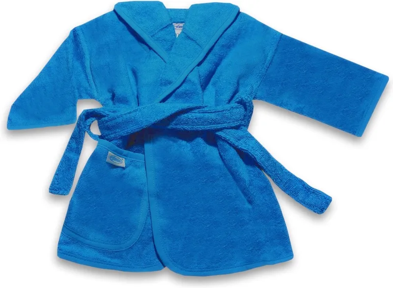 Badjas 1-2 Jaar Baby Badjas, Badjas Kinderen, Peuterbadjas - 100% Katoenen Badstof - Zacht en Absorberend - Perfect na Zwemmen, Douchen of Badderen - Ideaal als Cadeau voor Baby’s en Kinderen van Funnies in Turquoise – productfoto