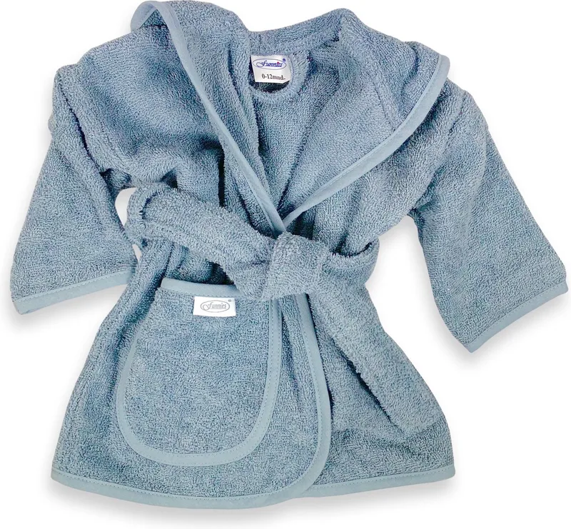 badjas | funnies badjas | badjas 0-1 jaar | 100% zuivere katoen, badstof | baby | na het zwemmen | na het douchen van Funnies in Grijs, Blauw – productfoto