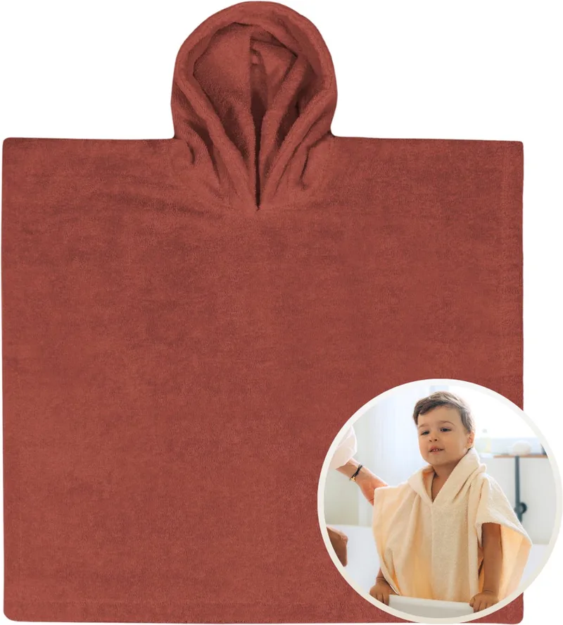 Badponcho 1 t/m 4 Jaar - 55x55 cm - Jongens - Meisjes - Zachte Badponcho - Omslagdoek voor Kinderen - 100% Katoenen Badstof - Absorberend, Comfortabel en Makkelijk Wasbaar - Perfect na het Zwemmen of Badderen by Funnies in Copper – product photo