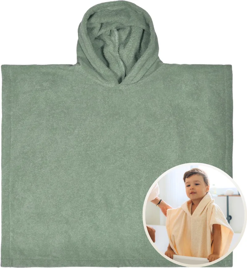 Badponcho 6 t/m 24 maanden - 45x45 cm - Jongens - Meisjes - Zachte Badponcho - Omslagdoek voor Kinderen - 100% Katoenen Badstof - Absorberend, Comfortabel en Makkelijk Wasbaar - Perfect na het Zwemmen of Badderen de Funnies en Stone Green – photo produit