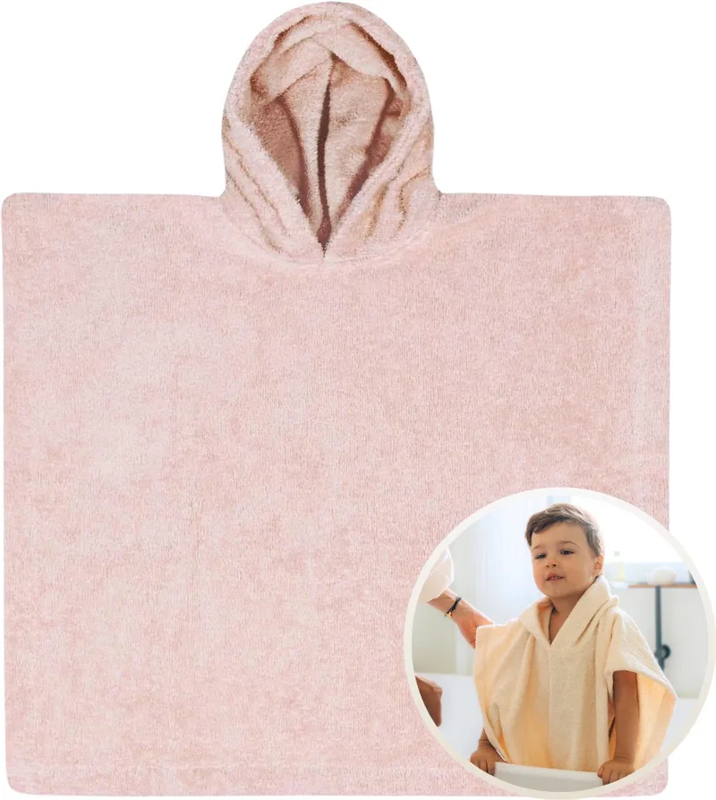 Badponcho 6 t/m 24 maanden - 45x45 cm - Jongens - Meisjes - Zachte Badponcho - Omslagdoek voor Kinderen - 100% Katoenen Badstof - Absorberend, Comfortabel en Makkelijk Wasbaar - Perfect na het Zwemmen of Badderen by Funnies in Blush – product photo