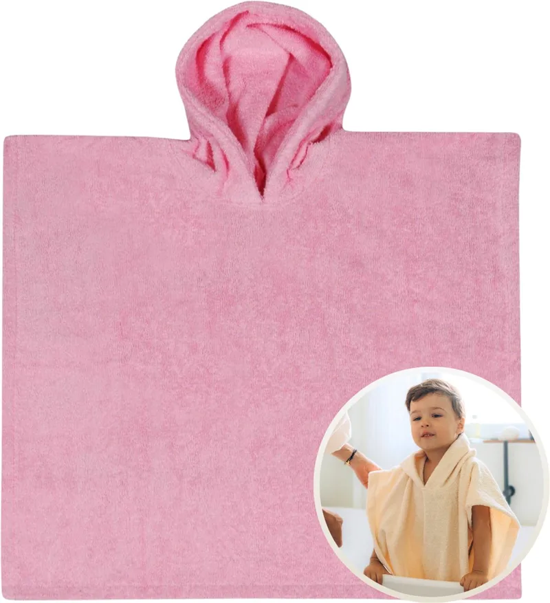 Badponcho 6 t/m 24 maanden - 45x45 cm - Jongens - Meisjes - Zachte Badponcho - Omslagdoek voor Kinderen - 100% Katoenen Badstof - Absorberend, Comfortabel en Makkelijk Wasbaar - Perfect na het Zwemmen of Badderen by Funnies in Pink – product photo