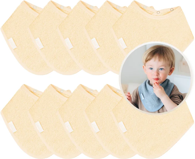 Bandana Slabbetjes 10 Stuks Beige - Set van 10 Zachte Slabbetjes - Kwijldoekjes - Spuugdoekjes - Gemaakt van 100% Katoenen Badstof - Absorberend, Zacht en Makkelijk Wasbaar - Ideaal voor Baby’s bij Voeden, Kwijlen en Spugen by Funnies in Ivory – product photo