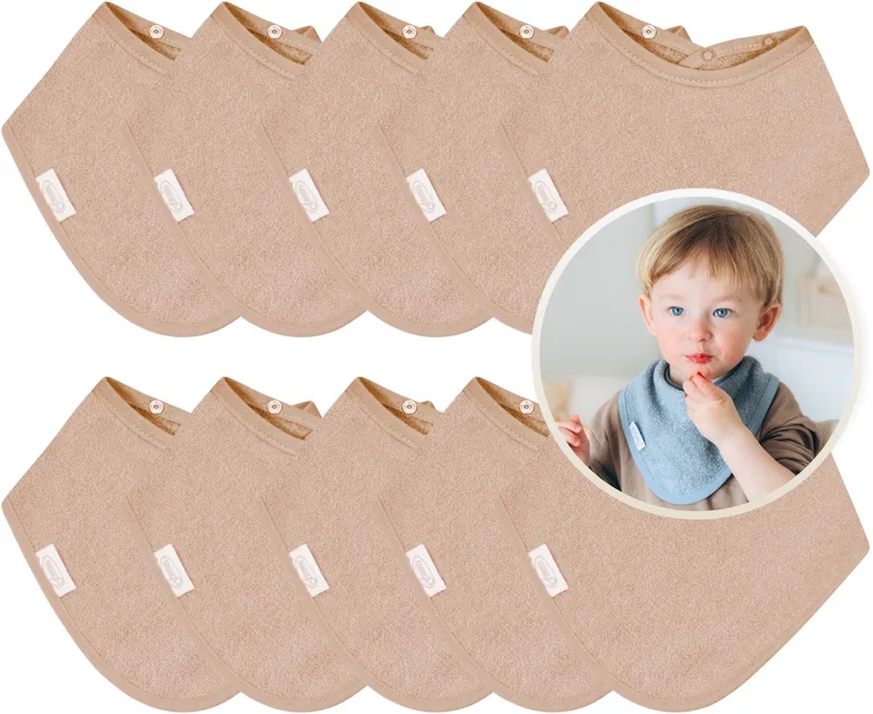 Bandana Slabbetjes 10 Stuks Pinkstone - Set van 10 Zachte Slabbetjes - Kwijldoekjes - Spuugdoekjes - Gemaakt van 100% Katoenen Badstof - Absorberend, Zacht en Makkelijk Wasbaar - Ideaal voor Baby’s bij Voeden, Kwijlen en Spugen van Funnies in Pink Stone – productfoto