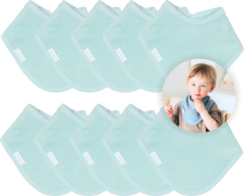 Bandana Slabbetjes 10 Stuks - Set van 10 Zachte Slabbetjes - Kwijldoekjes - Spuugdoekjes - Gemaakt van 100% Katoenen Badstof - Absorberend, Zacht en Makkelijk Wasbaar - Ideaal voor Baby’s bij Voeden, Kwijlen en Spugen by Funnies in Mint – product photo
