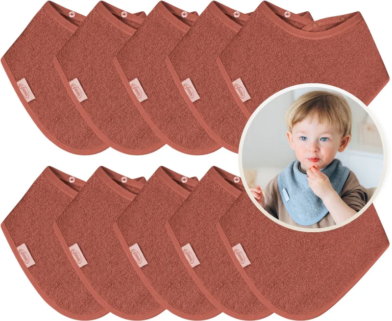 Bandana Slabbetjes 10 Stuks - Set van 10 Zachte Slabbetjes - Kwijldoekjes - Spuugdoekjes - Gemaakt van 100% Katoenen Badstof - Absorberend, Zacht en Makkelijk Wasbaar - Ideaal voor Baby’s bij Voeden, Kwijlen en Spugen van Funnies in Koper – productfoto