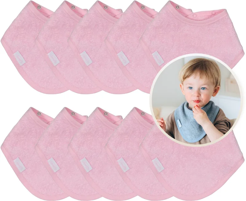 Bandana Slabbetjes 10 Stuks - Set van 10 Zachte Slabbetjes - Kwijldoekjes - Spuugdoekjes - Gemaakt van 100% Katoenen Badstof - Absorberend, Zacht en Makkelijk Wasbaar - Ideaal voor Baby’s bij Voeden, Kwijlen en Spugen de Funnies en Rose – photo produit