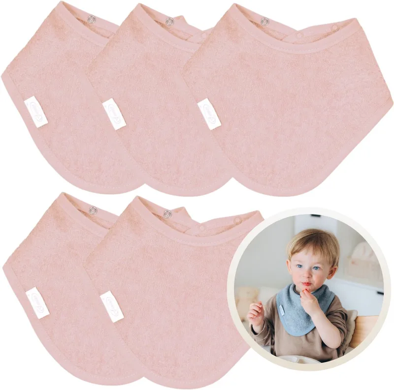 Bandana Slabbetjes 5 Stuks - Set van 5 Zachte Slabbetjes - Kwijldoekjes - Spuugdoekjes - Gemaakt van 100% Katoenen Badstof - Absorberend, Zacht en Makkelijk Wasbaar - Ideaal voor Baby’s bij Voeden, Kwijlen en Spugen de Funnies en Blush – photo produit