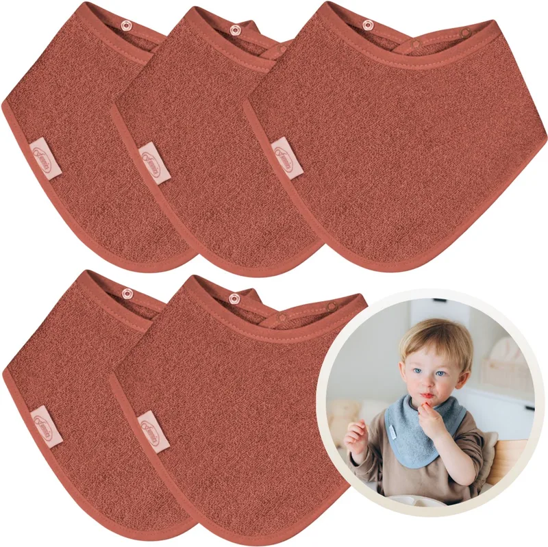Bandana Slabbetjes 5 Stuks - Set van 5 Zachte Slabbetjes - Kwijldoekjes - Spuugdoekjes - Gemaakt van 100% Katoenen Badstof - Absorberend, Zacht en Makkelijk Wasbaar - Ideaal voor Baby’s bij Voeden, Kwijlen en Spugen van Funnies in Koper – productfoto