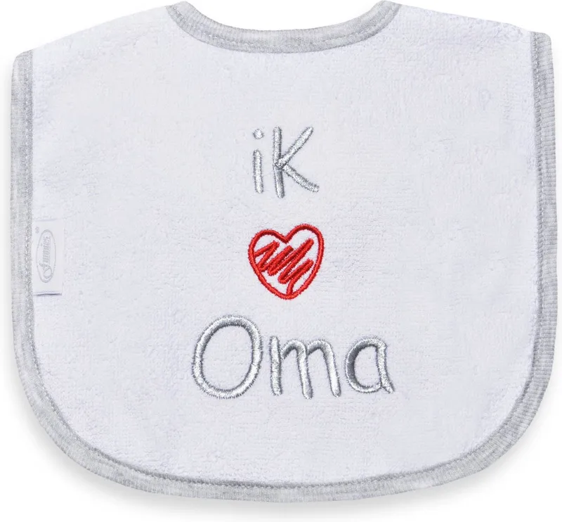 geborduurd tekst slabbetje: Ik hartje oma (rood) by Funnies in White – product photo