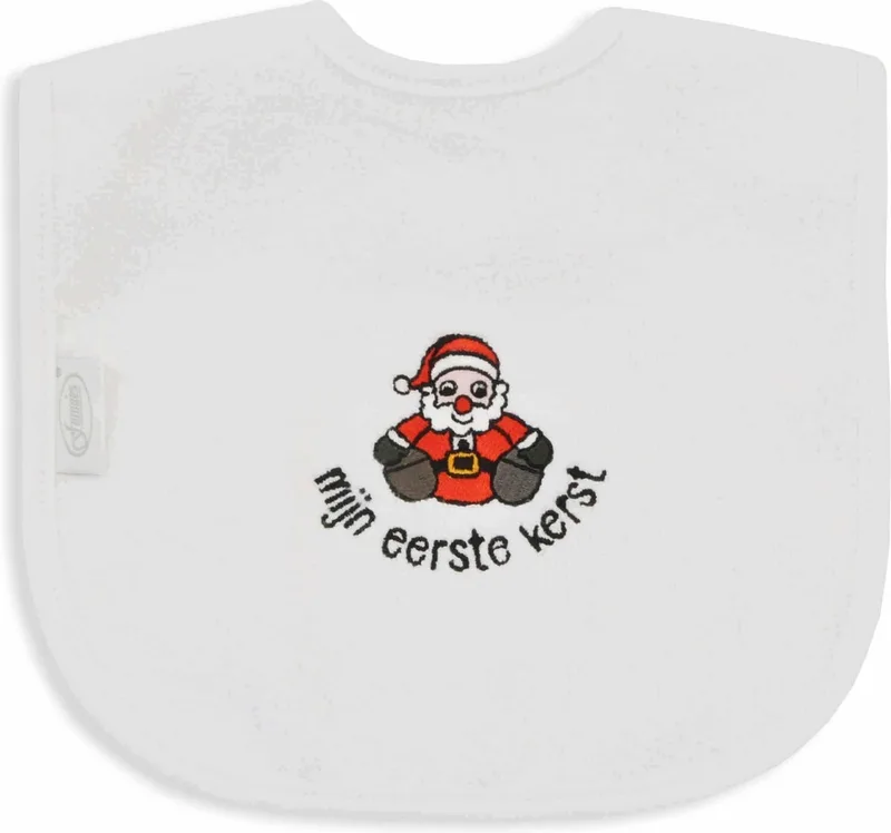 geborduurd tekst slabbetje: Mijn eerste kerst by Funnies in White – product photo