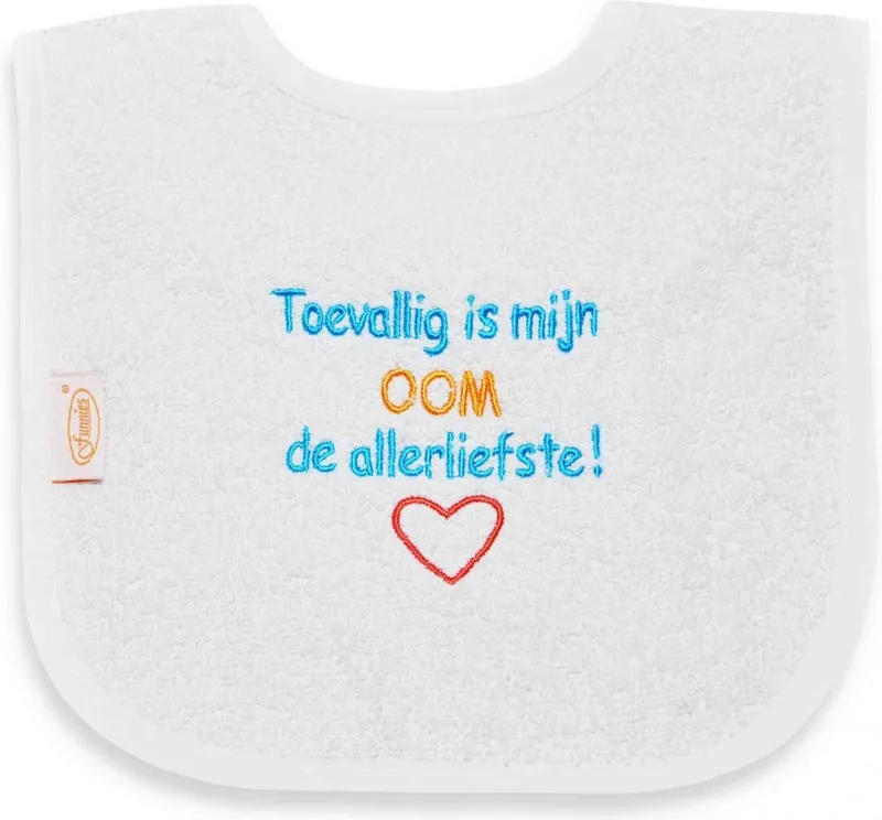 geborduurd tekst slabbetje: Toevallig is mijn oom de allerliefste by Funnies in Ecru – product photo