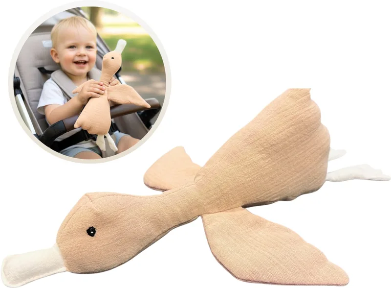 Knuffel Eend 34cm - Zachte Baby Knuffel van 100% Katoen - Knuffeltje - Wasbare Knuffel voor 0+ Jaar - Comfort Speelgoed voor Kinderkamer & Wieg - 1 Jaar, 2 jaar, 3 jaar, 4 jaar, 5 jaar van Funnies in Crème – productfoto