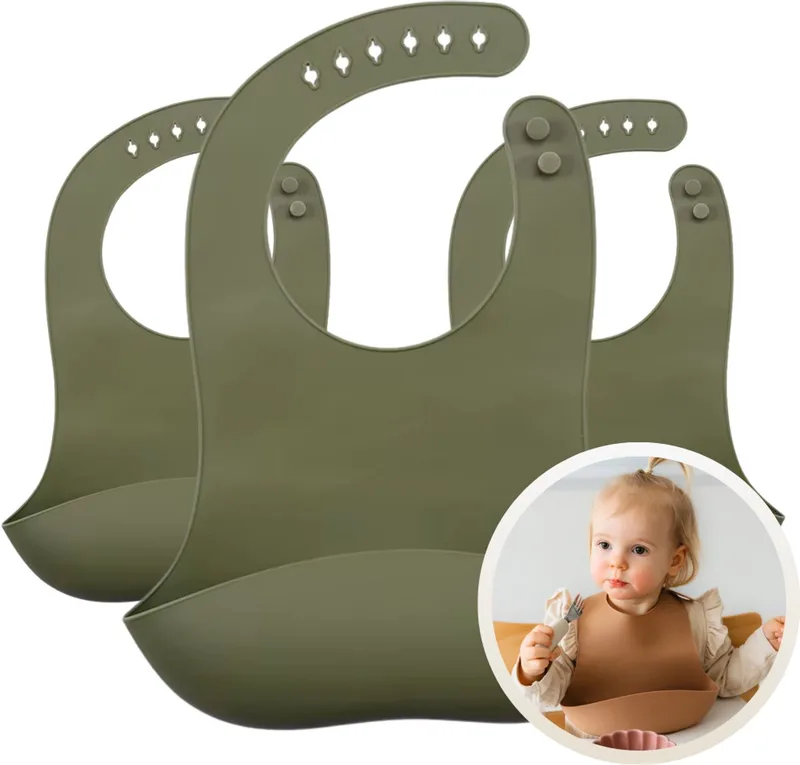 Siliconen Slab 3-Pack - Set van 3 Slabbetjes - Slabbers met Opvangbakje - 30 x 24cm - Zacht, Flexibel en Makkelijk Schoon te Maken - Verstelbare Pasvorm voor Baby’s en Peuters - Ideaal voor Voeden zonder Knoeien de Funnies en Forest – photo produit