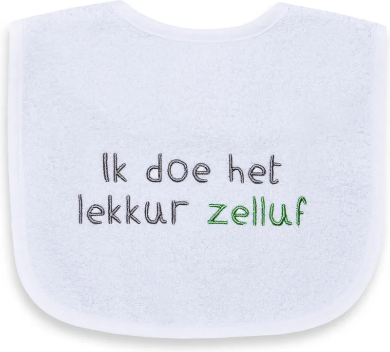 Slab: Ik doe het lekkur zelluf van Funnies in Wit met tekst – productfoto