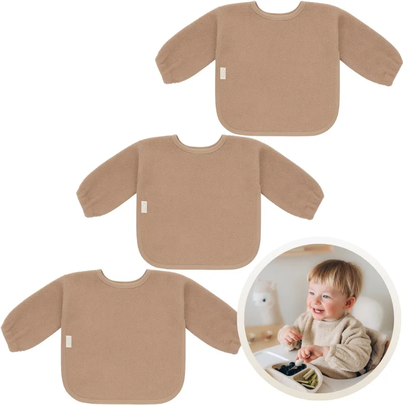 Slab met Mouwen 3-Pack - Set van 3 Zachte Slabbetjes voor Baby’s - 100% Katoenen Badstof - Makkelijk Wasbaar in de Wasmachine - Slabbetjes, Kwijlslab, Eet- en Speelslab - Ideaal voor Eten, Knutselen en Spelen de Funnies en Pinkstone – photo produit