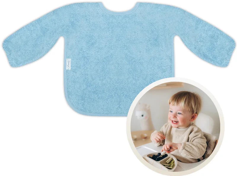 Slab met Mouwen - Zachte Slab voor Baby’s - 100% Katoenen Badstof - Makkelijk Wasbaar in de Wasmachine - Slabbetjes, Kwijlslab, Schort, Kliederschort, Eet- en Speelslab - Ideaal voor Eten, Knutselen en Spelen de Funnies en Bleu – photo produit