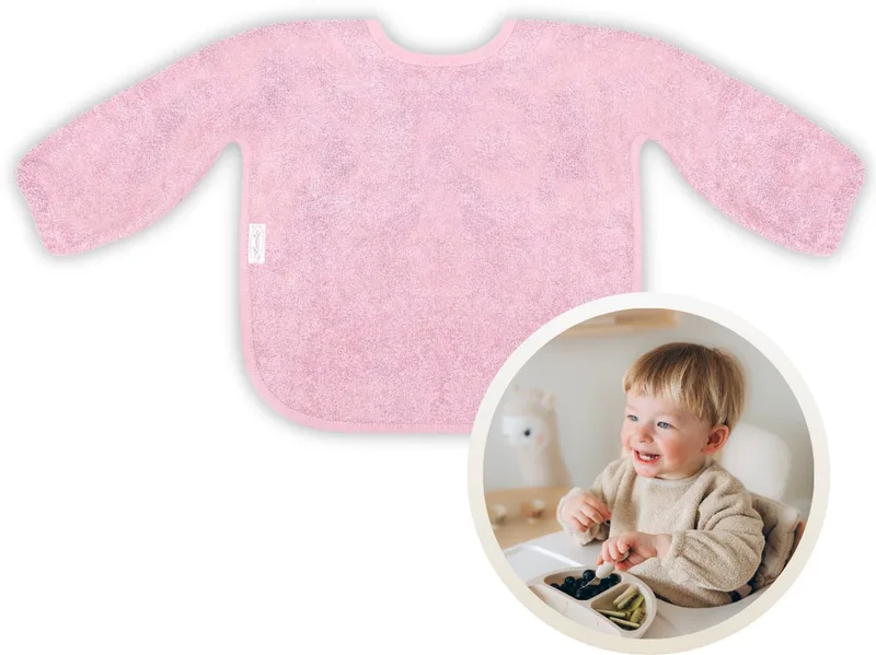 Slab met Mouwen - Zachte Slab voor Baby’s - 100% Katoenen Badstof - Makkelijk Wasbaar in de Wasmachine - Slabbetjes, Kwijlslab, Schort, Kliederschort, Eet- en Speelslab - Ideaal voor Eten, Knutselen en Spelen de Funnies en Rose – photo produit