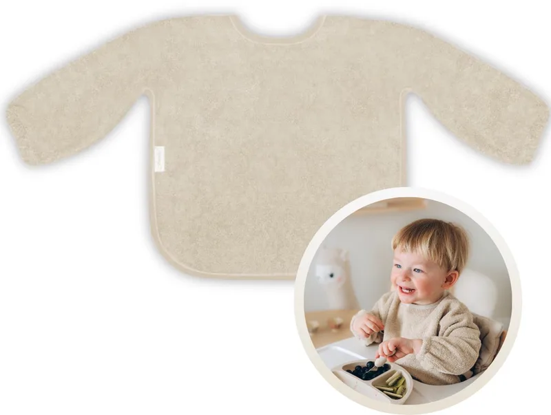 Slab met Mouwen - Zachte Slab voor Baby’s - 100% Katoenen Badstof - Makkelijk Wasbaar in de Wasmachine - Slabbetjes, Kwijlslab, Schort, Kliederschort, Eet- en Speelslab - Ideaal voor Eten, Knutselen en Spelen de Funnies en Crème – photo produit