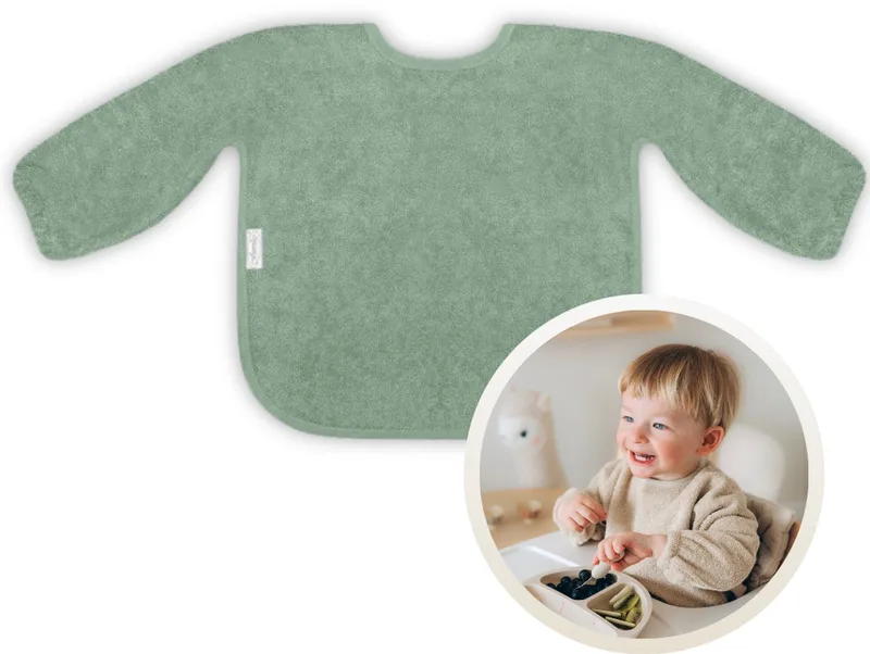Slab met Mouwen - Zachte Slab voor Baby’s - 100% Katoenen Badstof - Makkelijk Wasbaar in de Wasmachine - Slabbetjes, Kwijlslab, Schort, Kliederschort, Eet- en Speelslab - Ideaal voor Eten, Knutselen en Spelen de Funnies en Stone Green – photo produit