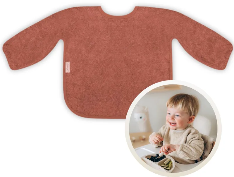 Slab met Mouwen - Zachte Slab voor Baby’s - 100% Katoenen Badstof - Makkelijk Wasbaar in de Wasmachine - Slabbetjes, Kwijlslab, Schort, Kliederschort, Eet- en Speelslab - Ideaal voor Eten, Knutselen en Spelen de Funnies en Cuivre – photo produit