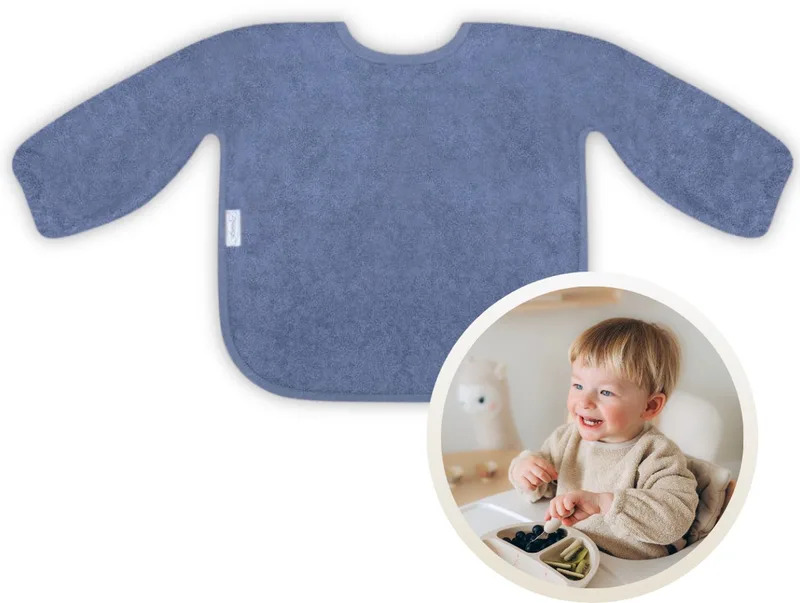 Slab met Mouwen - Zachte Slab voor Baby’s - 100% Katoenen Badstof - Makkelijk Wasbaar in de Wasmachine - Slabbetjes, Kwijlslab, Schort, Kliederschort, Eet- en Speelslab - Ideaal voor Eten, Knutselen en Spelen de Funnies en Silk Blue – photo produit