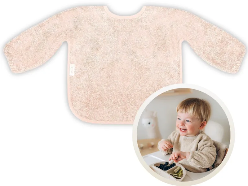 Slab met Mouwen - Zachte Slab voor Baby’s - 100% Katoenen Badstof - Makkelijk Wasbaar in de Wasmachine - Slabbetjes, Kwijlslab, Schort, Kliederschort, Eet- en Speelslab - Ideaal voor Eten, Knutselen en Spelen van Funnies in Blush – productfoto