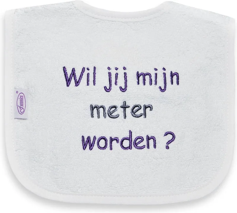 Slab: Wil jij mijn Meter worden? de Funnies en Ecru met paars, Grijse tekst – photo produit