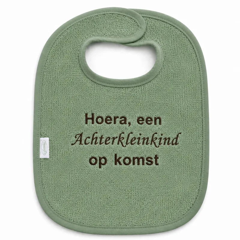 Slab zwangerschapsaankondiging – voor overgroot opa en oma – Hoera, een Achterkleinkind op komst – Baby slab aankondiging zwangerschap – Cadeau voor overgroot opa en oma – slab - 100% katoen - baby aankondiging - originele zwangerschaps reveal fra Funnies i Grøn – produktbillede