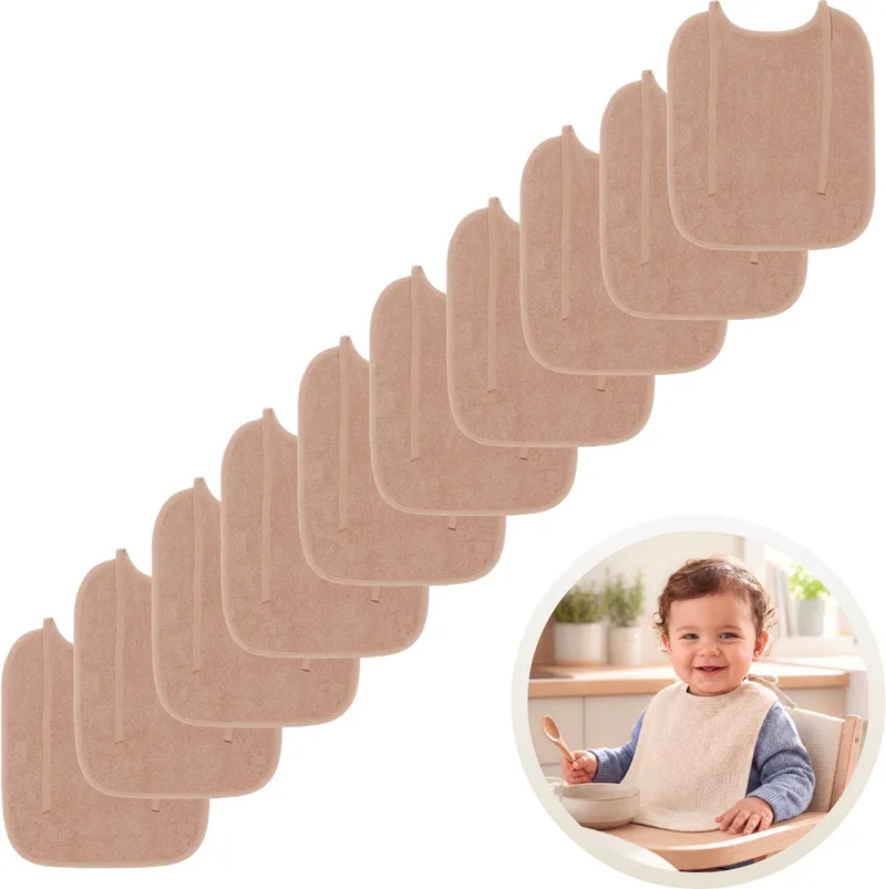 Slabben 10-Pack Pinkstone - Set van 10 Zachte Slabbetjes - Slabbers - Kwijldoekjes - Slab met Koordjes - Gemaakt van 100% Katoenen Badstof - Absorberend, Zacht en Makkelijk Wasbaar - Ideaal voor Voeden, Kwijlen en Bescherming van Kleding från Funnies i Pink Stone – produktbild
