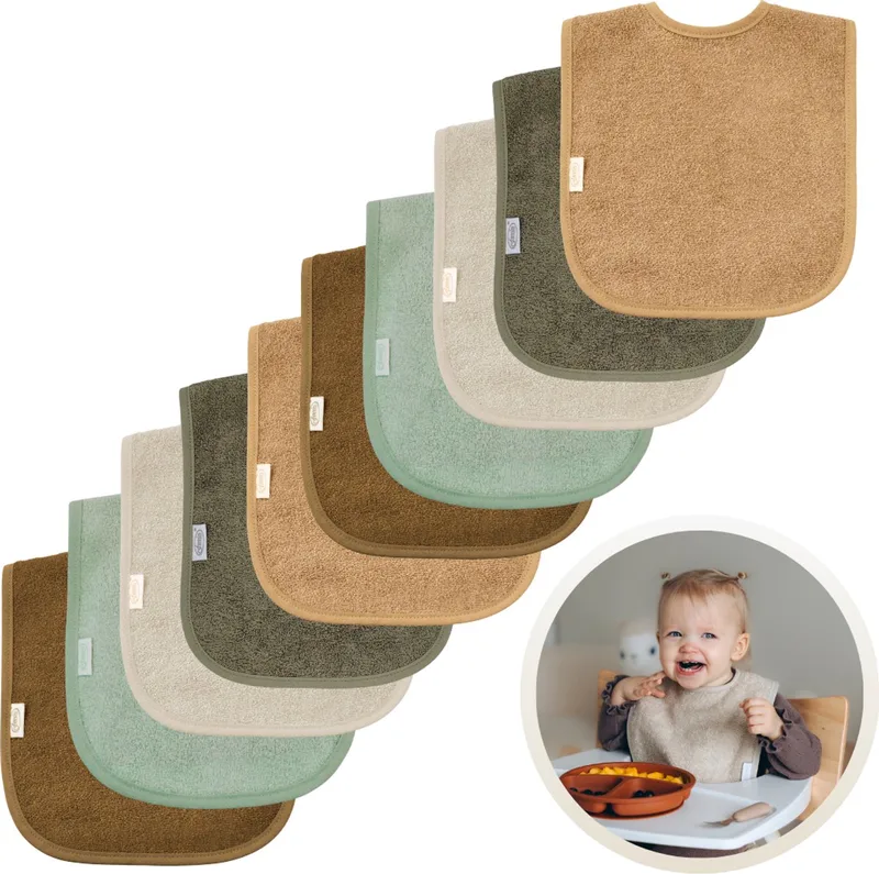 Slabbetjes 10-Pack Aardetinten - Set van 10 Zachte Slabbertjes - Grote Slabbers - Kwijldoekjes - Badstof de Funnies en Aardetinten Trendy – photo produit