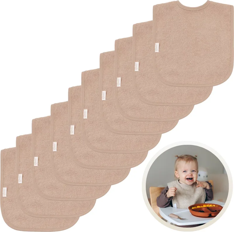 Slabbetjes 10-Pack Pinkstone - Set van 10 Zachte Slabbertjes - Grote Slabbers - Kwijldoekjes voor Baby’s en Kinderen - Absorberend, Zacht en Makkelijk Wasbaar - Perfect voor Voeden, Kwijlen en Bescherming van Kleding fra Funnies i Pink Stone – produktbillede