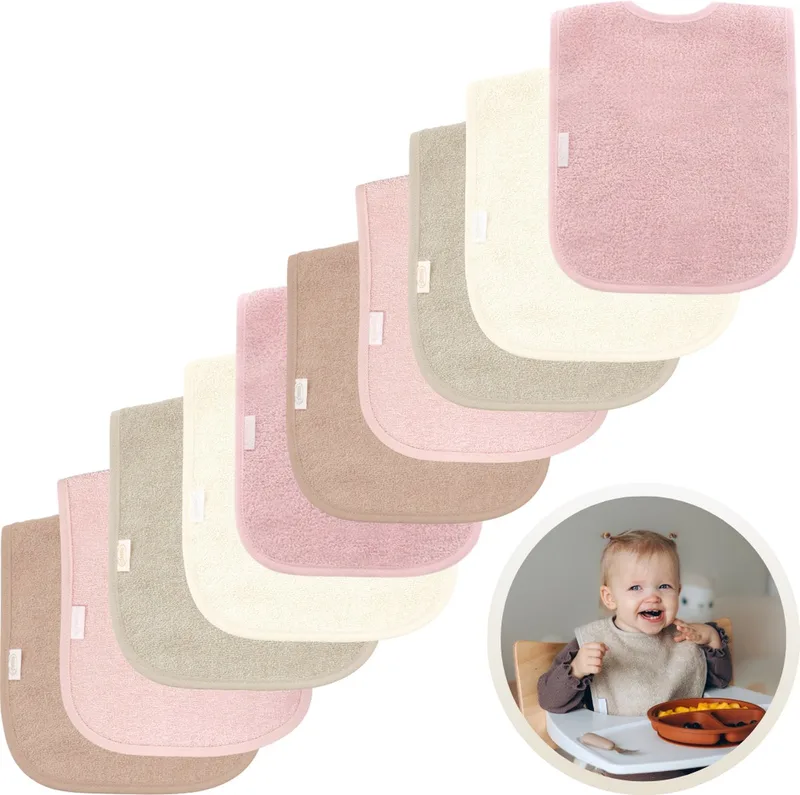 Slabbetjes 10-Pack Roze Tinten - Set van 10 Zachte Slabbertjes - Grote Slabbers - Kwijldoekjes voor Baby’s en Kinderen - Absorberend, Zacht en Makkelijk Wasbaar - Perfect voor Voeden, Kwijlen en Bescherming van Kleding by Funnies in Aardetinten Roze – product photo