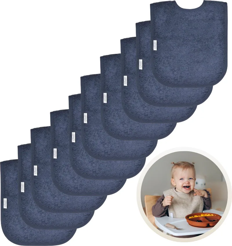 Slabbetjes 10-Pack - Set van 10 Zachte Slabbertjes - Grote Slabbers - Kwijldoekjes voor Baby’s en Kinderen - Absorberend, Zacht en Makkelijk Wasbaar - Perfect voor Voeden, Kwijlen en Bescherming van Kleding by Funnies in Dark blue – product photo