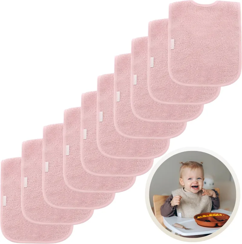 Slabbetjes 10-Pack - Set van 10 Zachte Slabbertjes - Grote Slabbers - Kwijldoekjes voor Baby’s en Kinderen - Absorberend, Zacht en Makkelijk Wasbaar - Perfect voor Voeden, Kwijlen en Bescherming van Kleding by Funnies in Pink – product photo