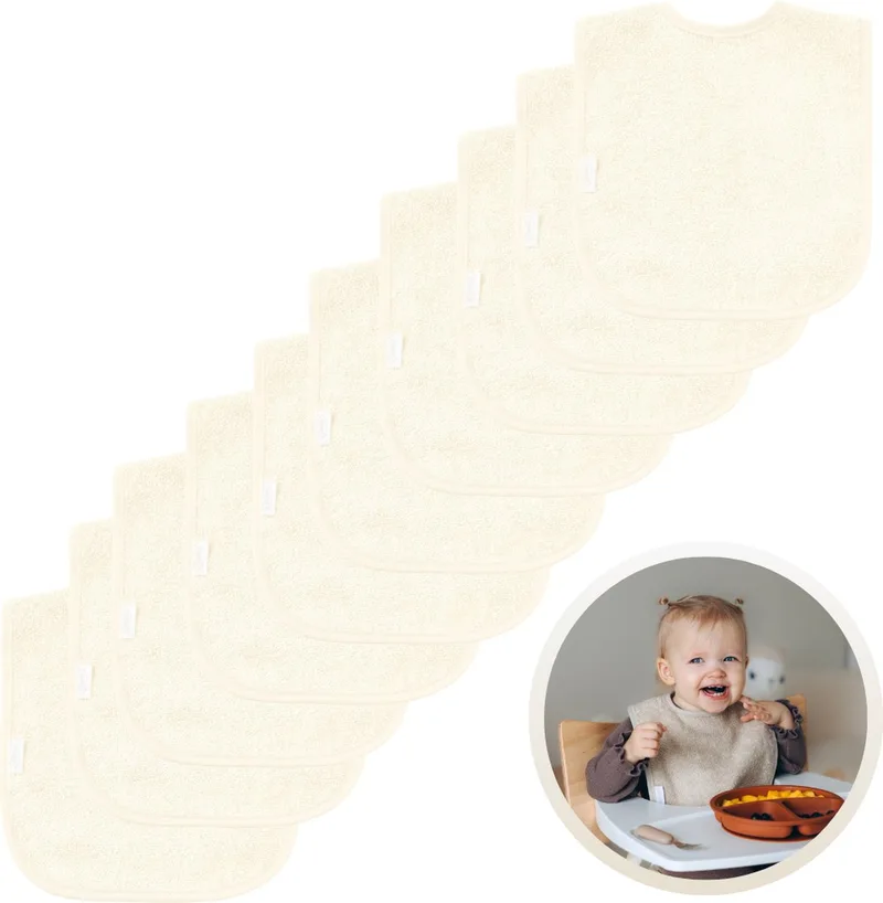 Slabbetjes 10-Pack - Set van 10 Zachte Slabbertjes - Grote Slabbers - Kwijldoekjes voor Baby’s en Kinderen - Absorberend, Zacht en Makkelijk Wasbaar - Perfect voor Voeden, Kwijlen en Bescherming van Kleding von Funnies in Ecru – Produktfoto