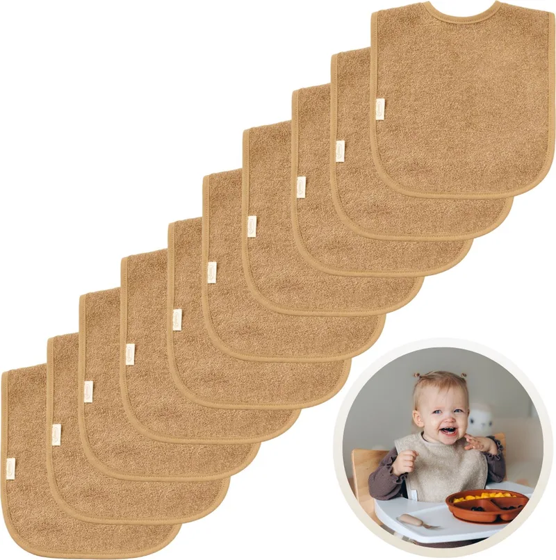 Slabbetjes 10-Pack - Set van 10 Zachte Slabbertjes - Grote Slabbers - Kwijldoekjes voor Baby’s en Kinderen - Absorberend, Zacht en Makkelijk Wasbaar - Perfect voor Voeden, Kwijlen en Bescherming van Kleding van Funnies in Sand – productfoto
