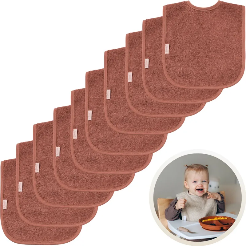 Slabbetjes 10-Pack - Set van 10 Zachte Slabbertjes - Grote Slabbers - Kwijldoekjes voor Baby’s en Kinderen - Absorberend, Zacht en Makkelijk Wasbaar - Perfect voor Voeden, Kwijlen en Bescherming van Kleding by Funnies in Copper – product photo