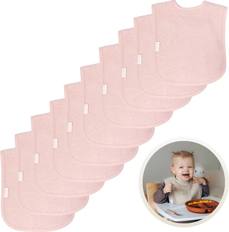 Slabbetjes 10-Pack - Set van 10 Zachte Slabbertjes - Grote Slabbers - Kwijldoekjes voor Baby’s en Kinderen - Absorberend, Zacht en Makkelijk Wasbaar - Perfect voor Voeden, Kwijlen en Bescherming van Kleding van Funnies in Blush – productfoto